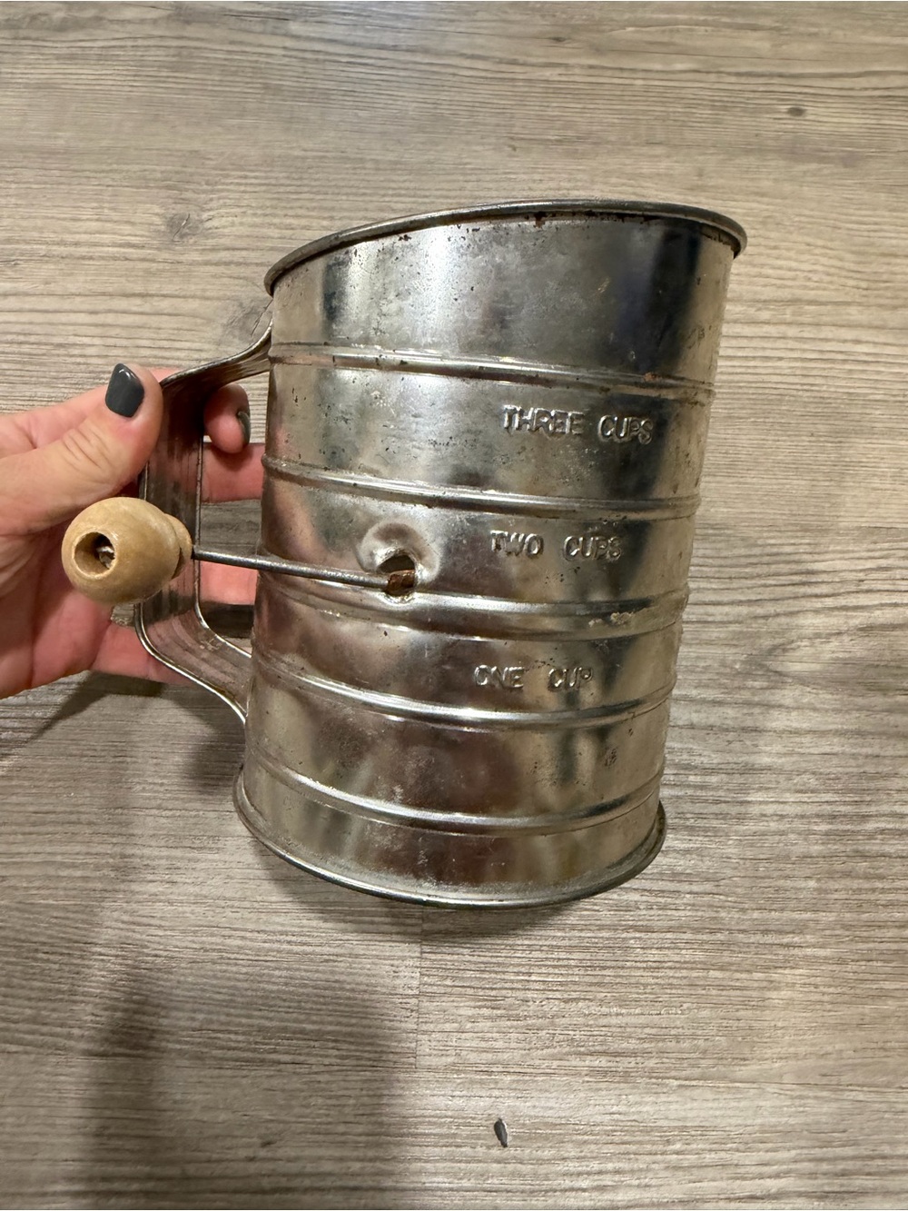 Vintage Hand-Crank Flour Sifter - Silver